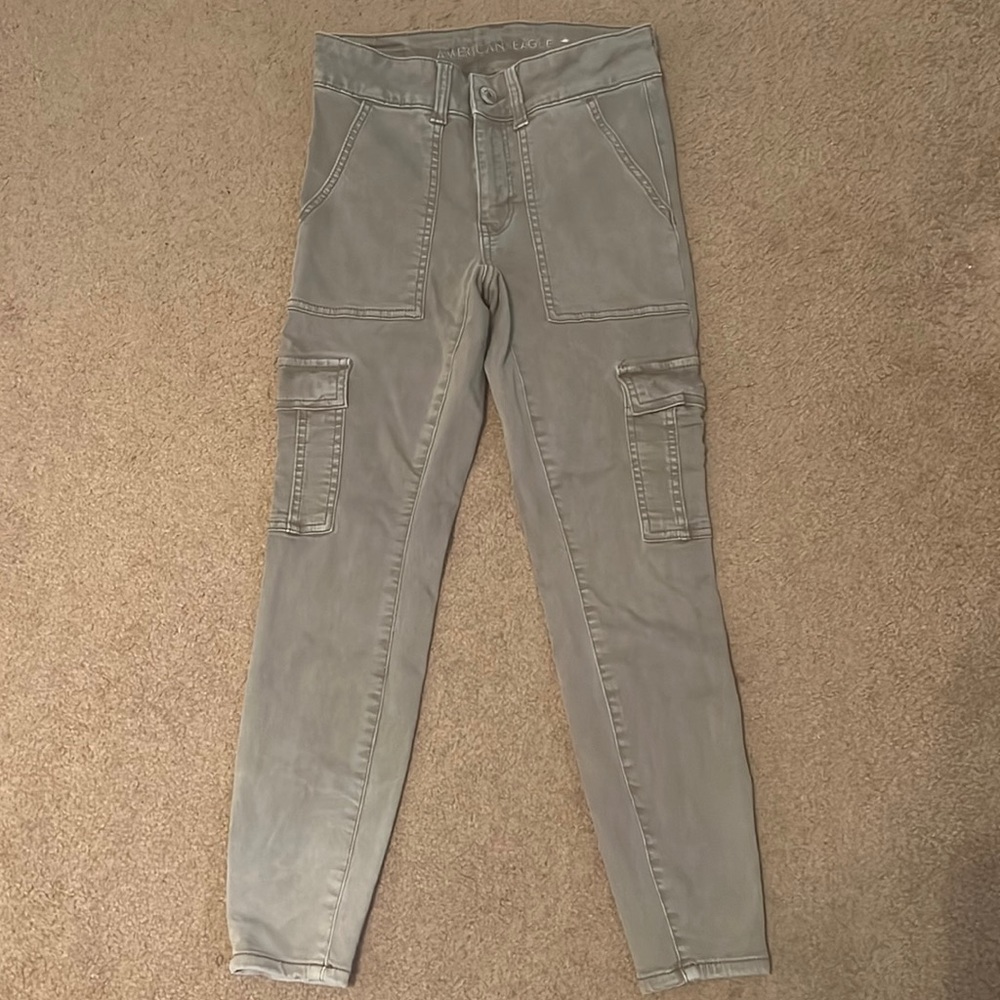 American Eagle Stretch Fit Sage Green Cargo Skinny Jeans